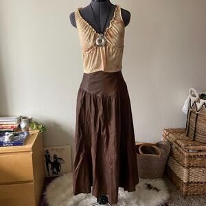 Vintage brown leather maxi skirt boho earthy girl | size XS/S